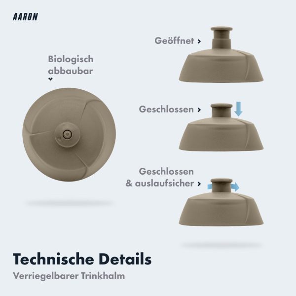 AARON ECO Fahrrad Trinkflasche - 100% Biologisch Abbaubar, BPA-frei - Beige Online – Bild 3