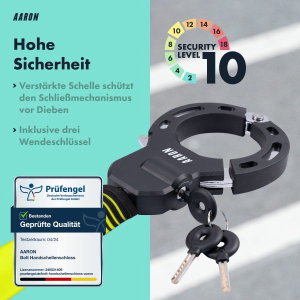 AARON Bolt Handschellenschloss für E-Scooter - Hochsicherheits-Design - Gelb Jetzt online – Bild 4