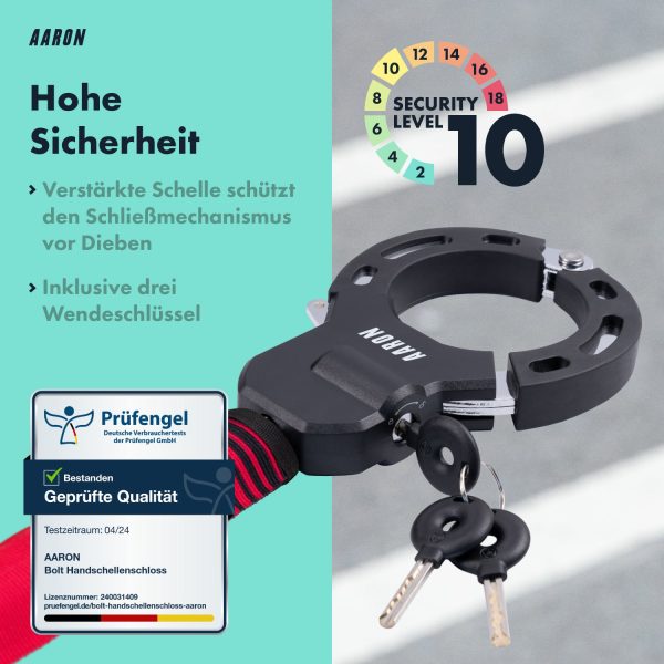 AARON Bolt Handschellenschloss für E-Scooter - Hochsicherheits-Design - Rot Online – Bild 4