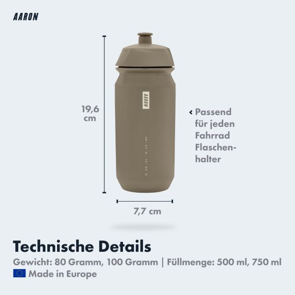 AARON ECO Fahrrad Trinkflasche - 100% Biologisch Abbaubar, BPA-frei - Beige Online – Bild 5
