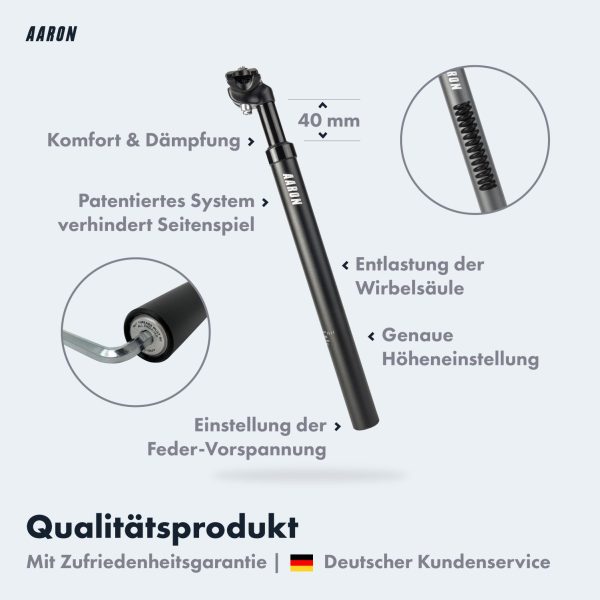 AARON Spring Federsattelstütze mit Gratis Sattel - Sattelstütze in 27,2, 30,9 oder 31,6 mm Schn?ppchen – Bild 4