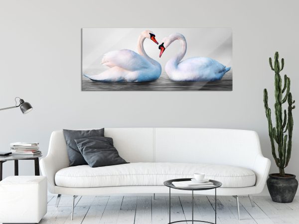 Schwäne auf dem Wasser, Glasbild Panorama Angebot – Bild 2